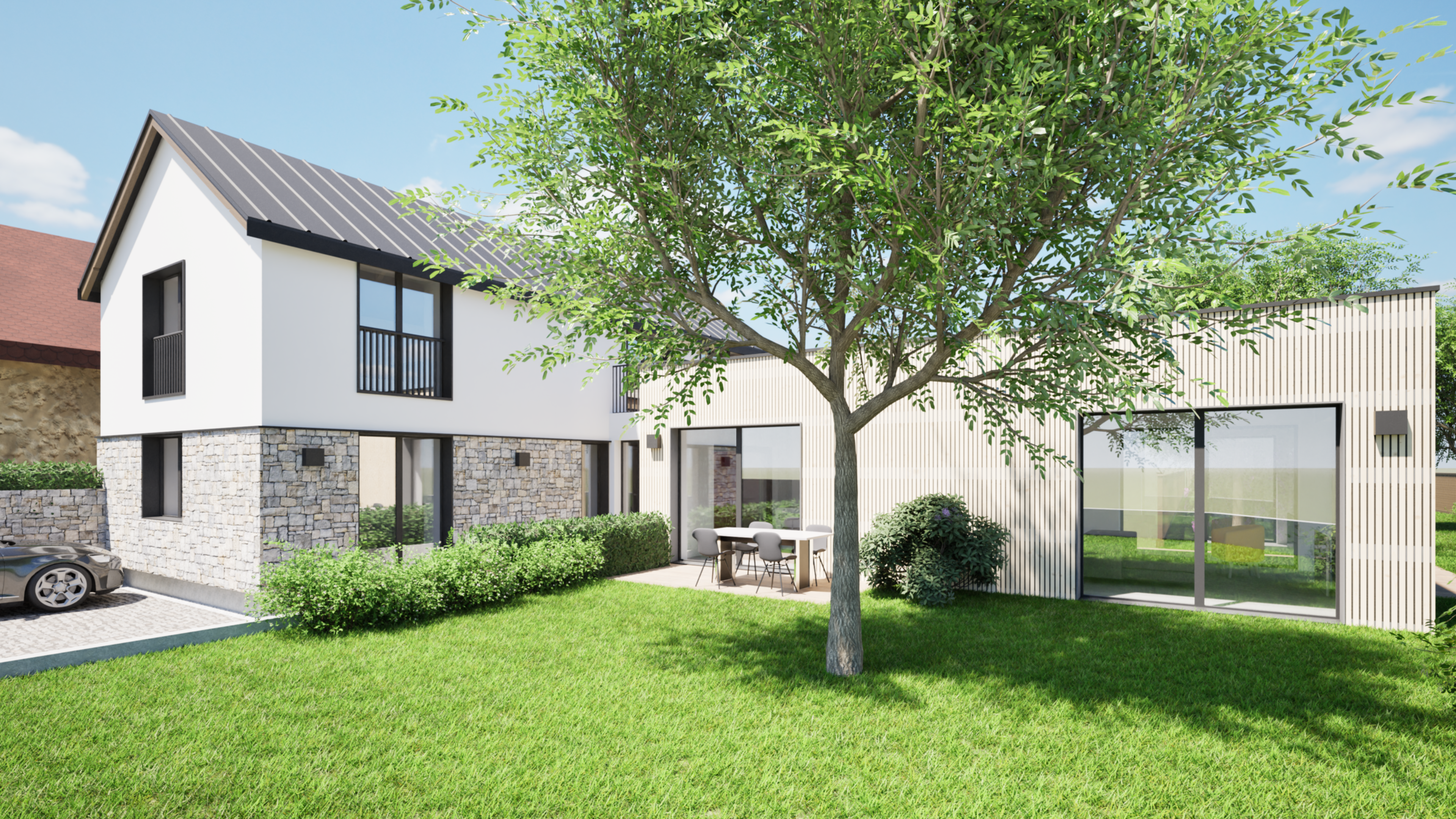 Tento elegantní a prostorný dům 5+kk je dokonalou volbou pro ty, kteří hledají kombinaci moderního designu a maximálního komfortu.